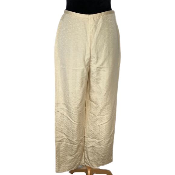 Y2K Silk Linen Blend Textured Patterned Wide Leg Pants - Women's Size 4 - Picture 1 of 7